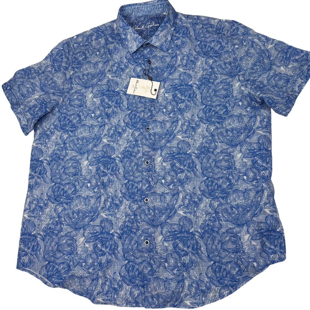 Robert Graham Men's Kepler Classic Fit Shirt Size 2XL Blue Floral Linen Blend SS